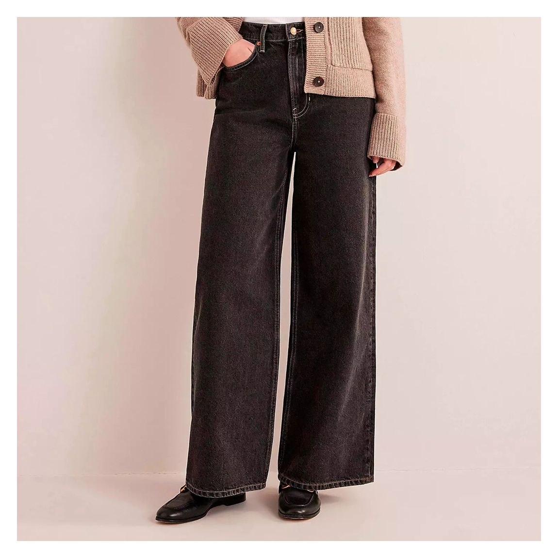 Black Slouch Wide Leg Cotton Jeans main product photo