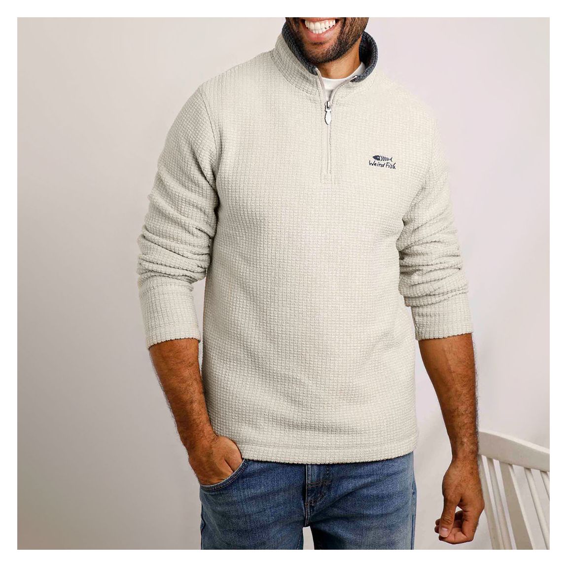 Cream Newark 1/4 Zip Grid Fleece main product photo
