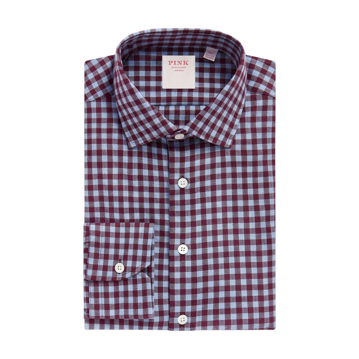 Burgundy Herringbone Check Tailored Fit Cotton Shirt main product photo