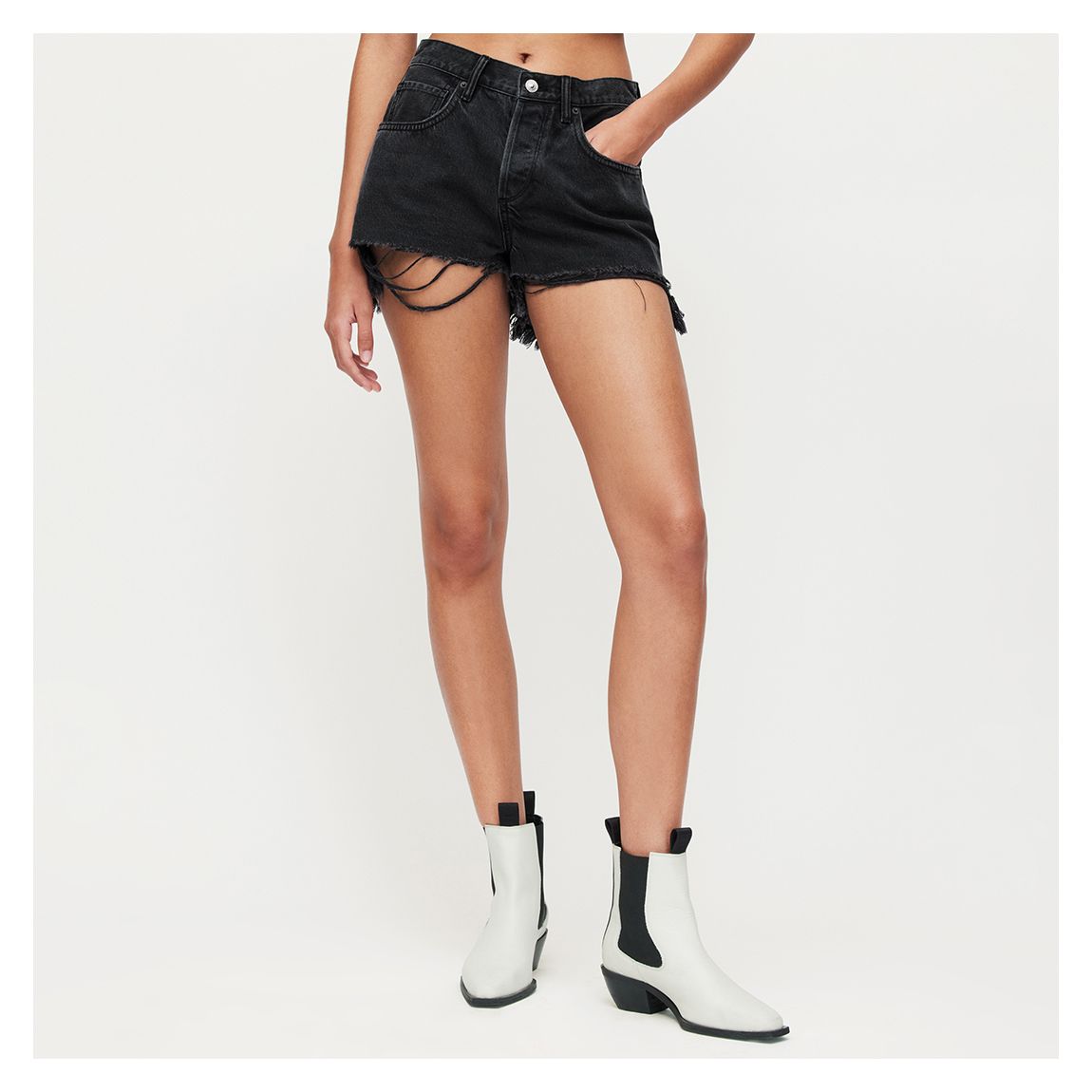 Black Heidi Distressed Denim Shorts main product photo