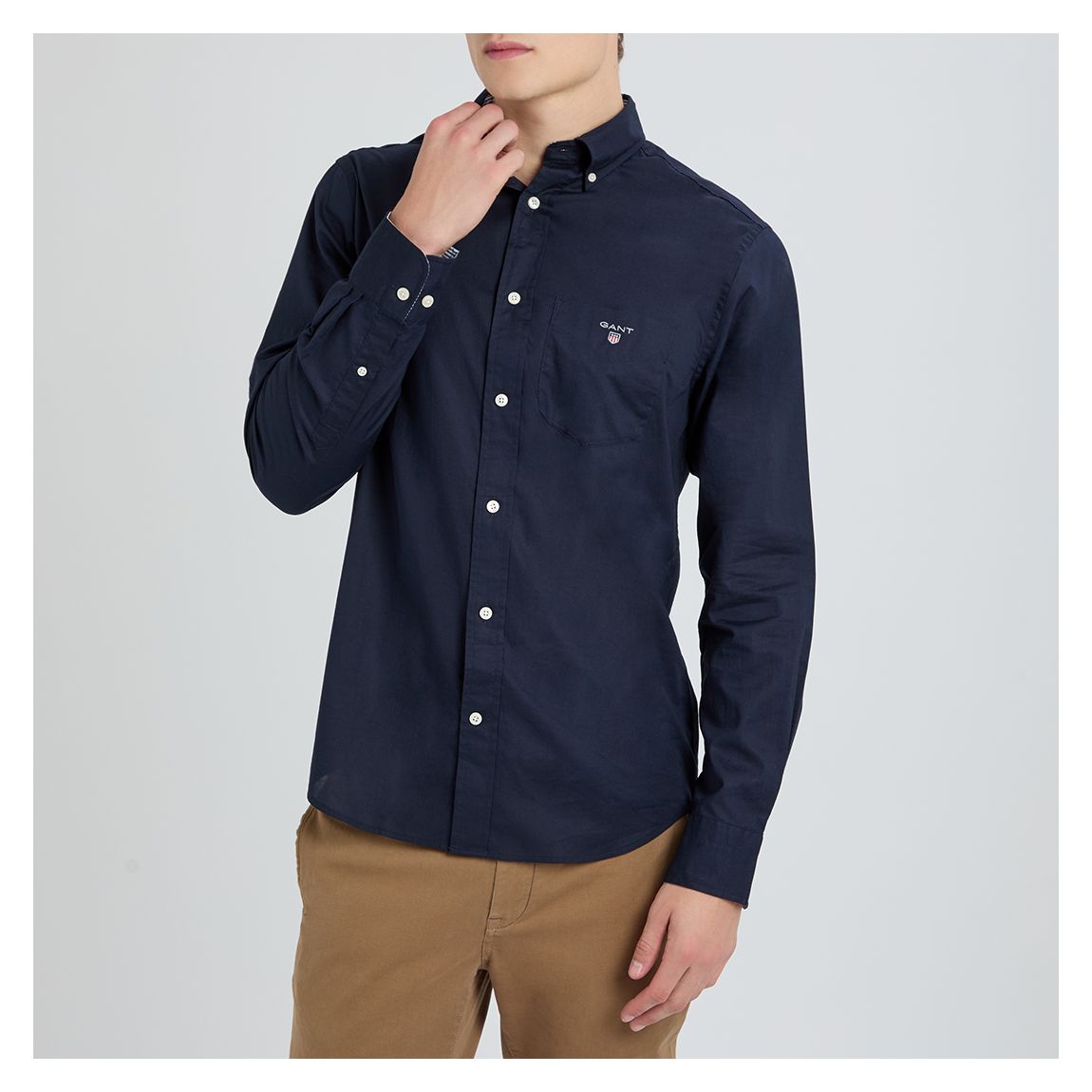 Navy Poplin Long Sleeve Cotton Shirt main product photo