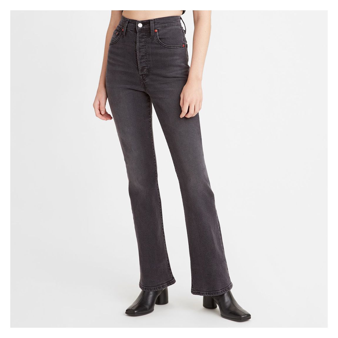 Black Ribcage Boot Cut Stretch Jeans main product photo