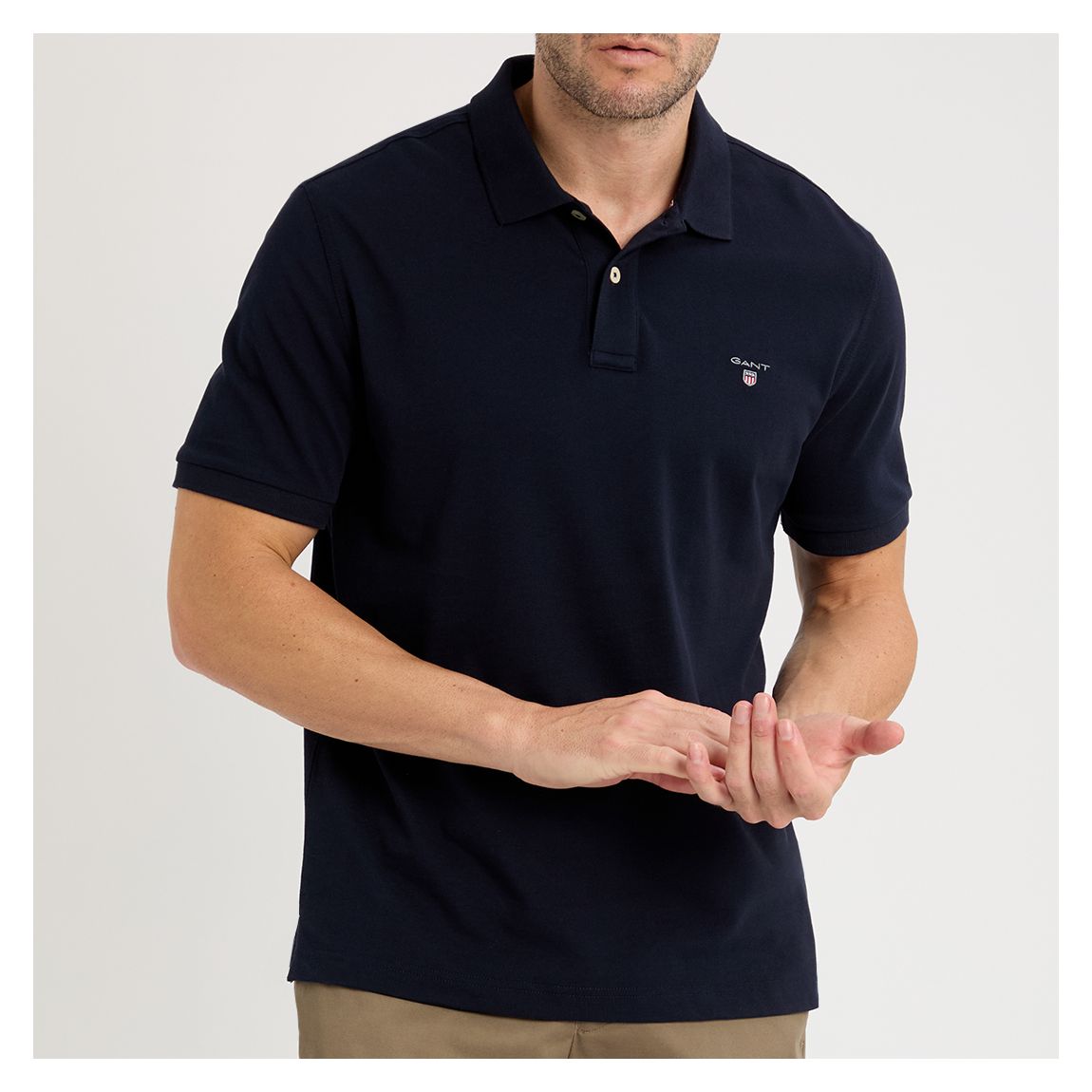 Navy Embroidered Shield Logo Cotton Polo Shirt main product photo