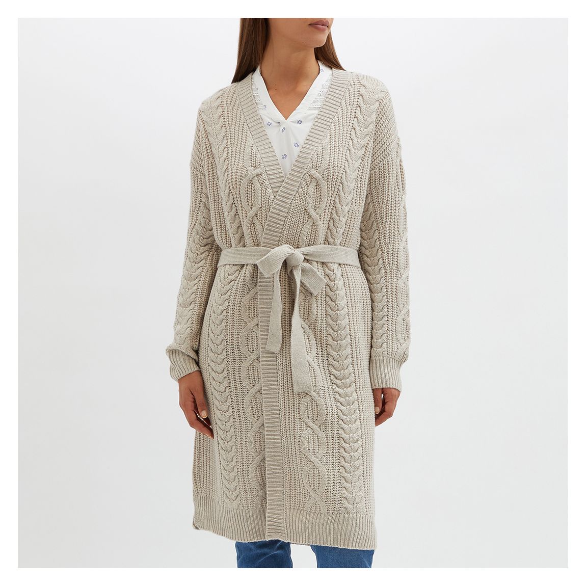 Beige Wool Blend Cable Cardigan main product photo
