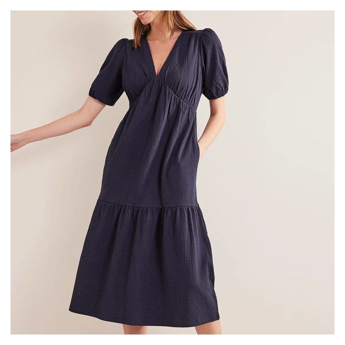 Navy Jersey Seersucker Midi Dress main product photo