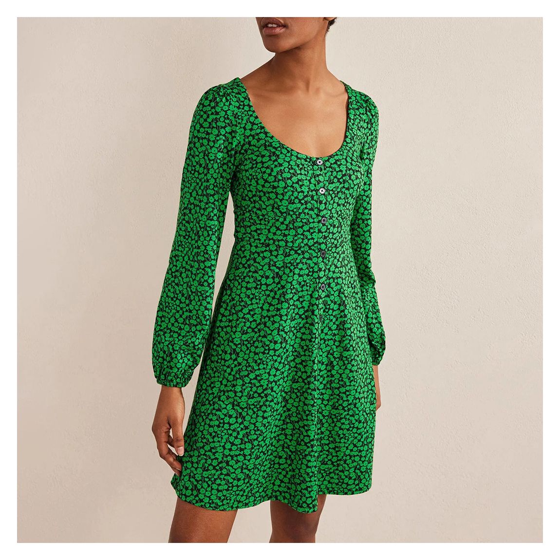 Green Button Front Jersey Mini Dress main product photo