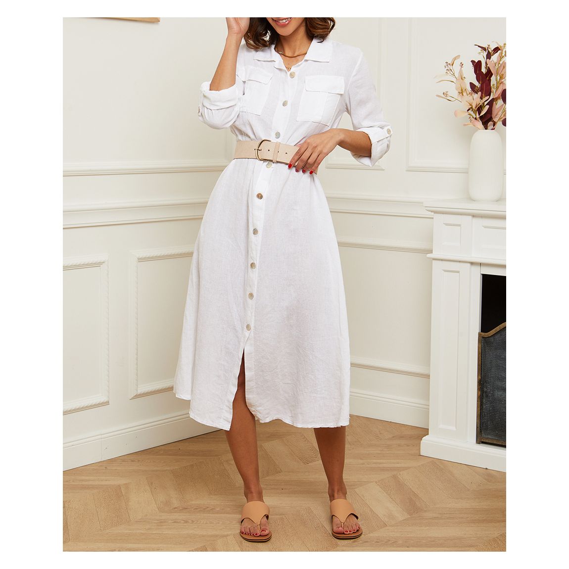 White Maxi Linen Dress main product photo