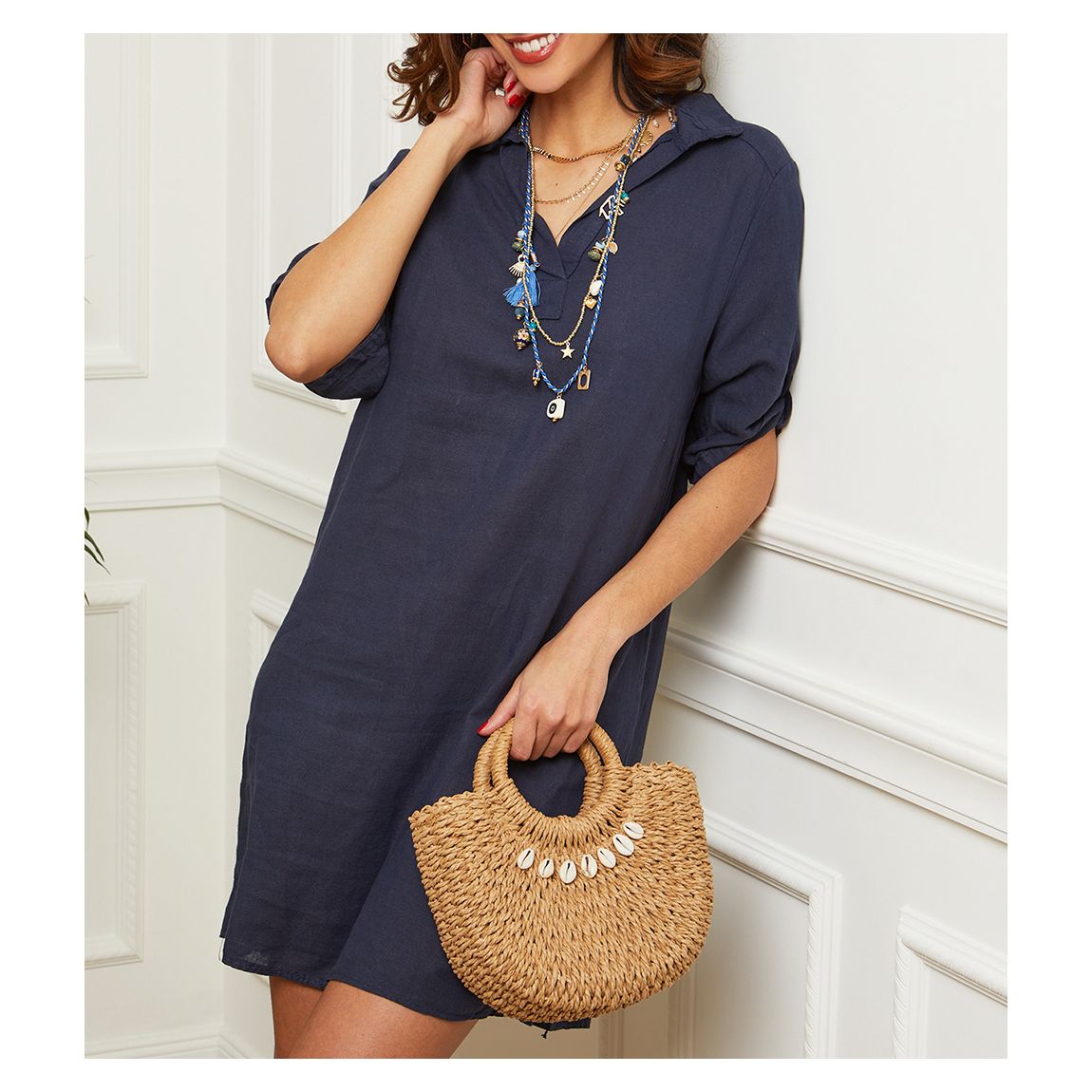Navy Mini Linen Dress main product photo