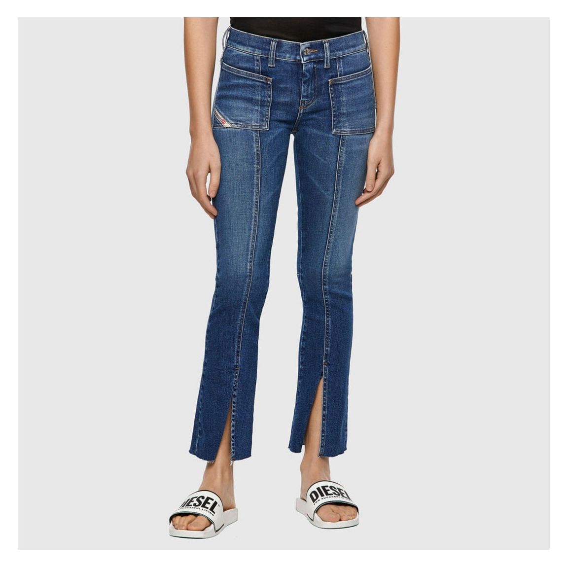 Blue Slandy Subtle Flared Slit Stretch Jeans main product photo
