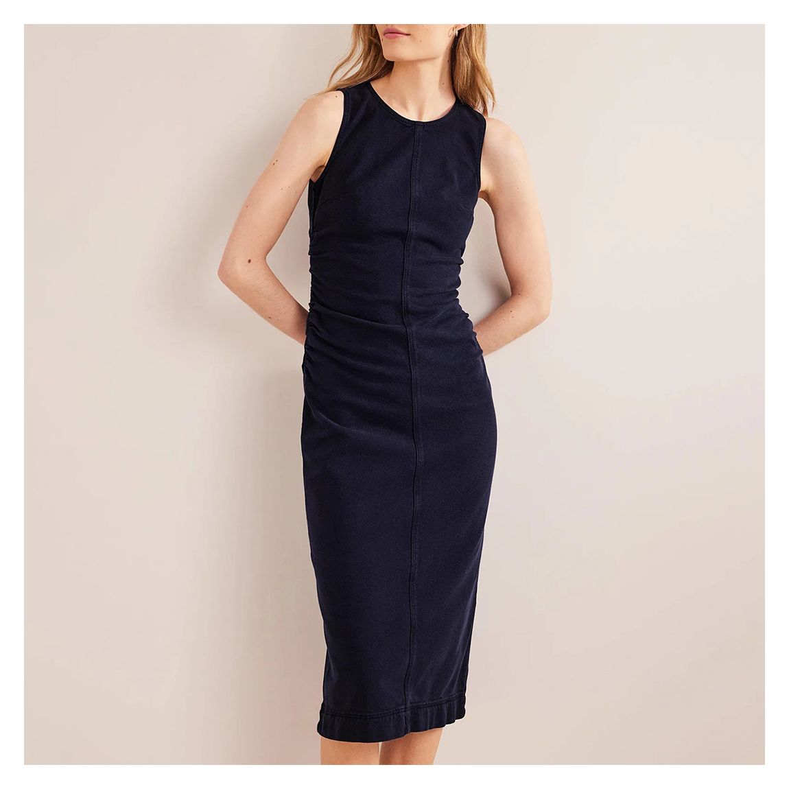 Navy Side Ruched Column Midi Dress main product photo