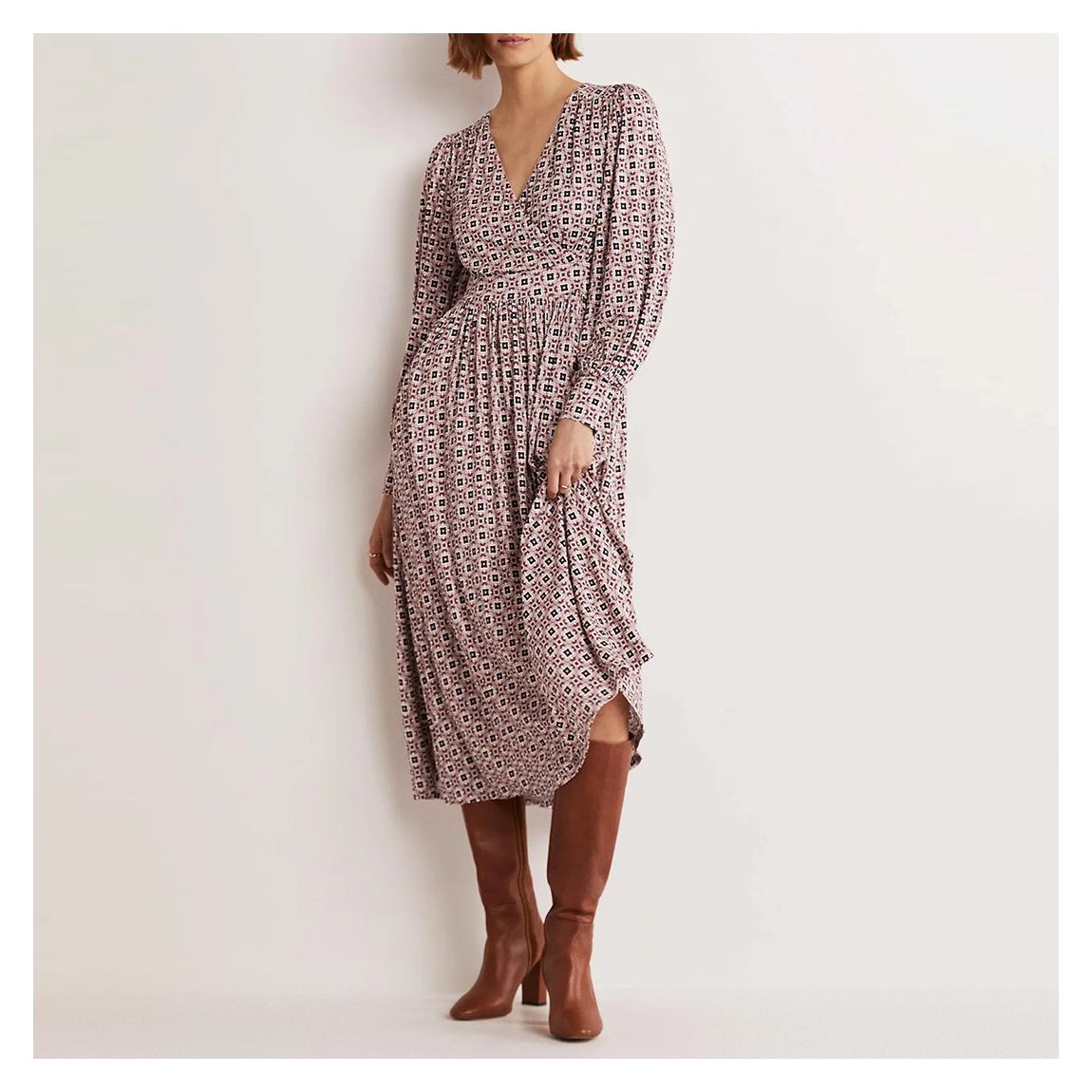 Pink Print Fixed Wrap Jersey Midi Dress main product photo