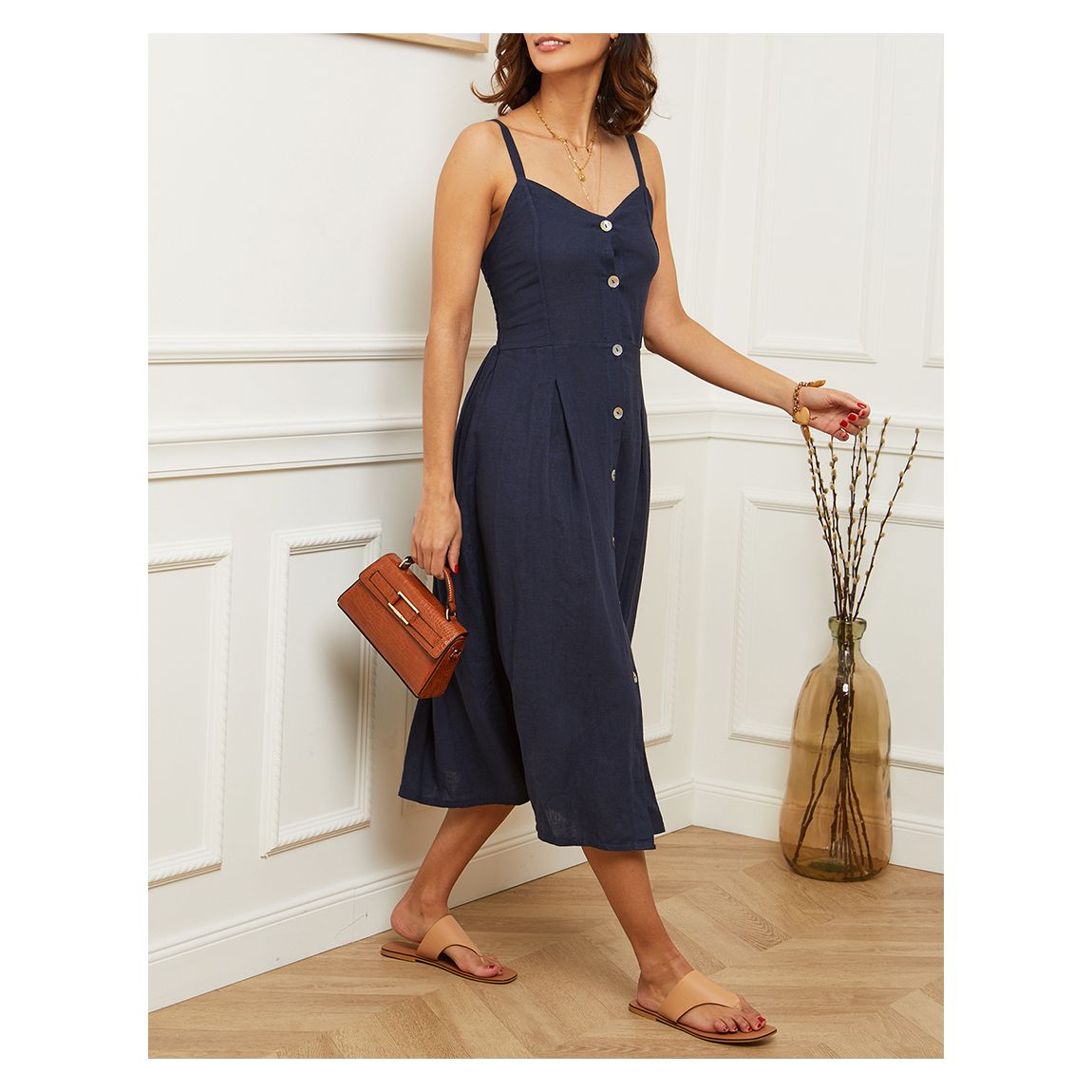 Navy Sleeveless Linen Dress main product photo