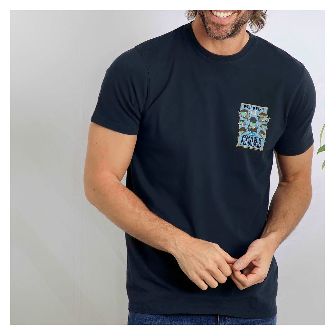 Navy Peaky Flounders Cotton T-Shirt main product photo