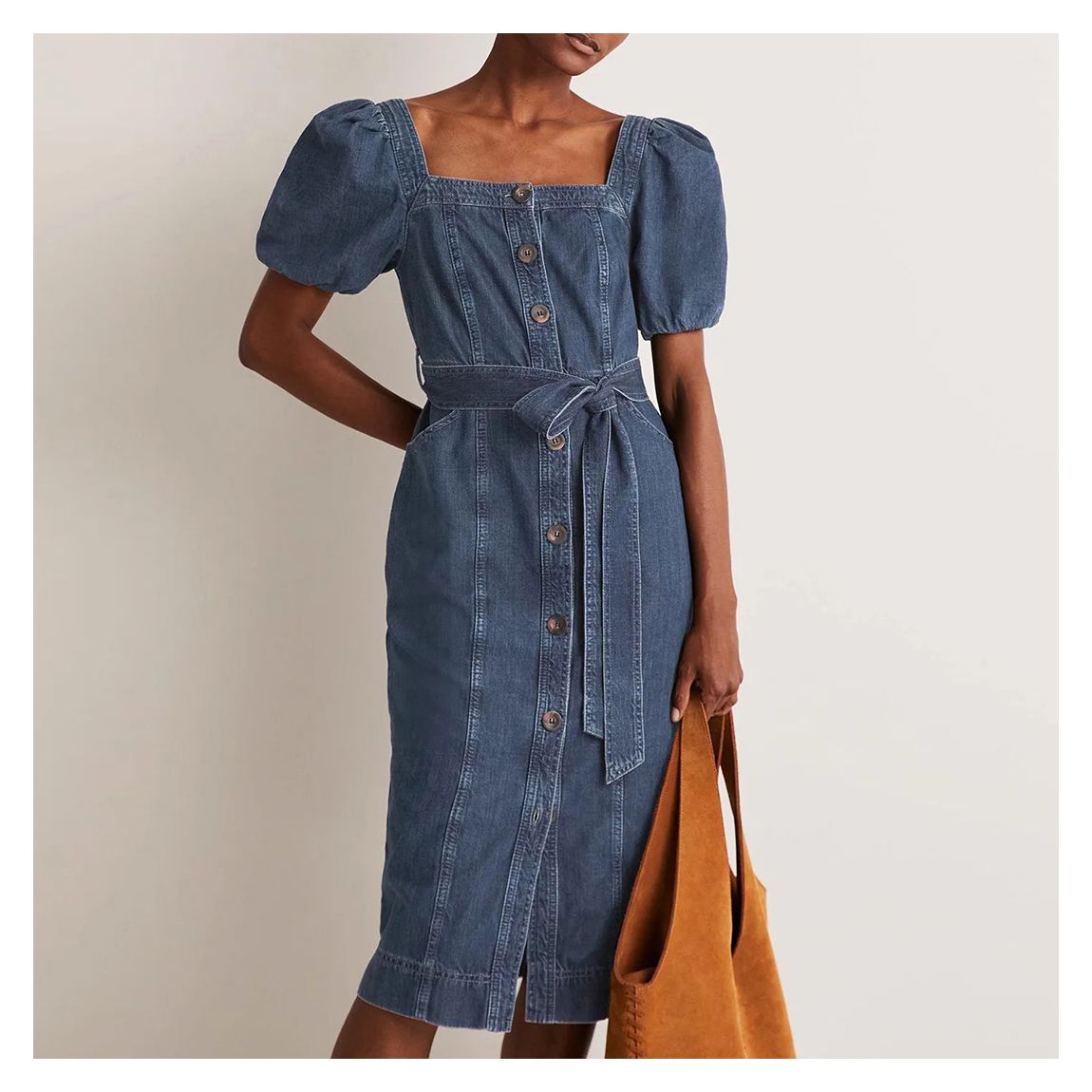 Mid Denim Square Neck Denim Dress main product photo