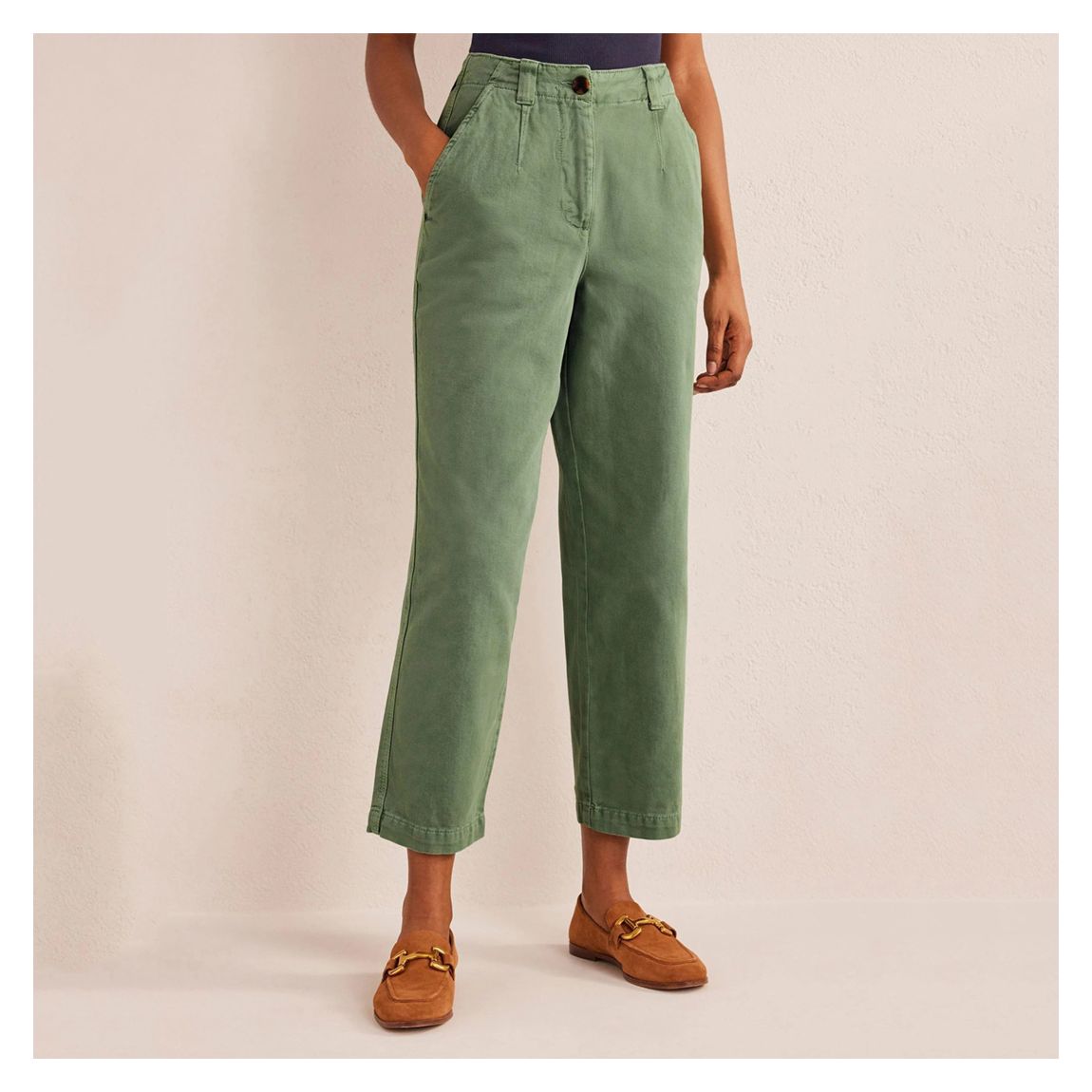 Green Casual Tapered Cotton Trousers main product photo