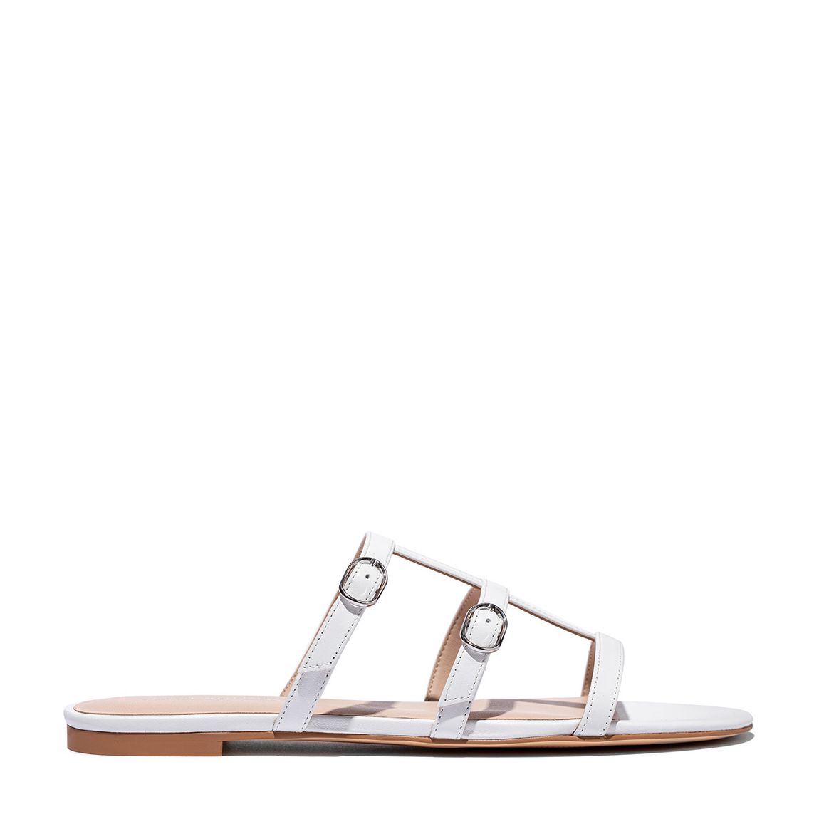 White Grecian Buckle Flat Sandals main product photo