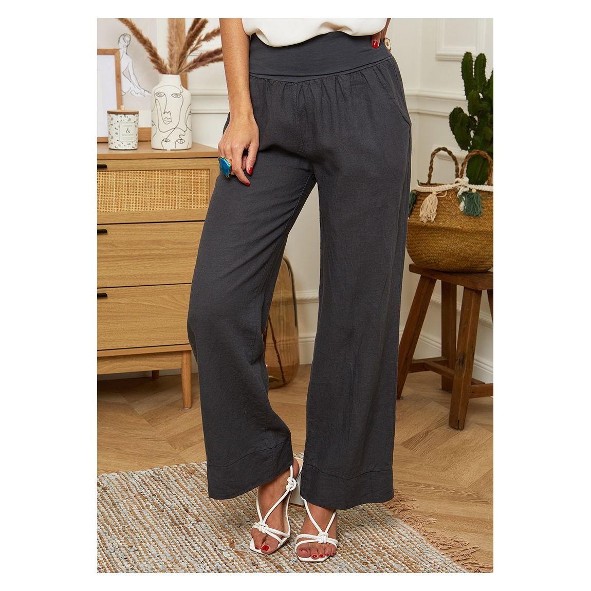 Navy Linen Trousers main product photo