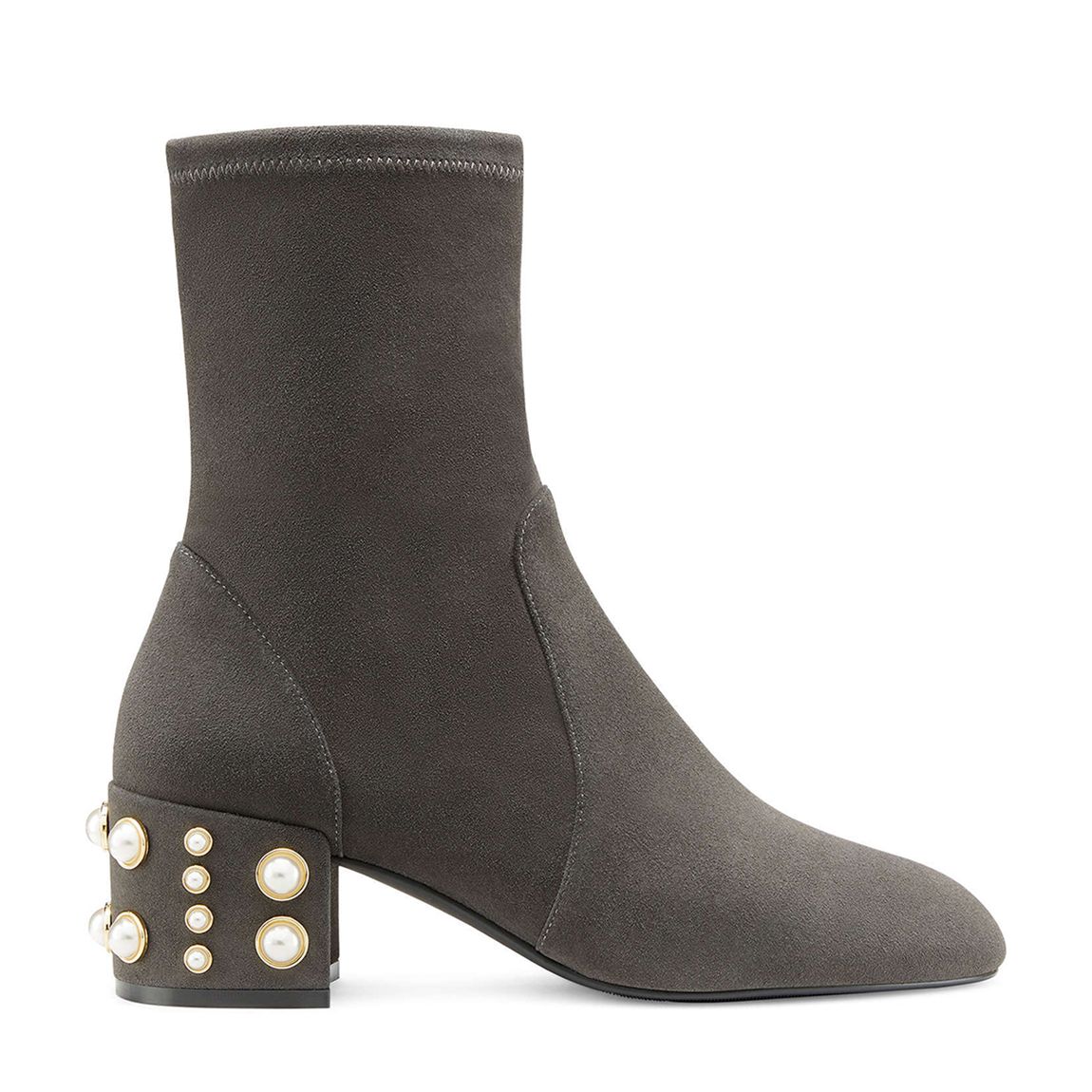 Grey Suede Odetta Pearl Heeled Ankle Boot main product photo