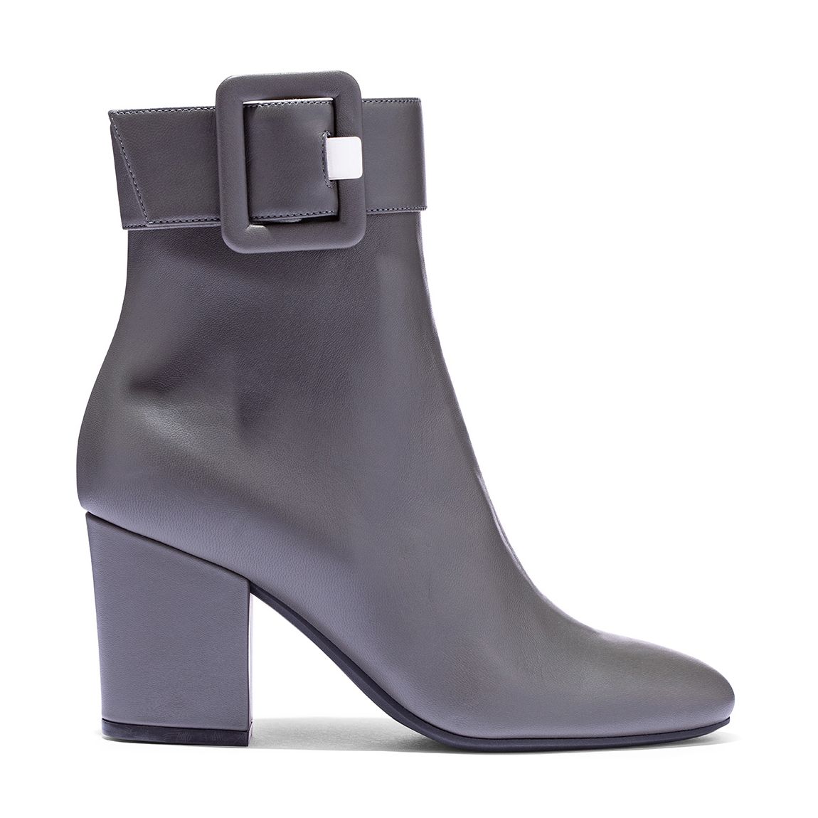 Grey Leather Buckle Detail Heeled Boots main product photo
