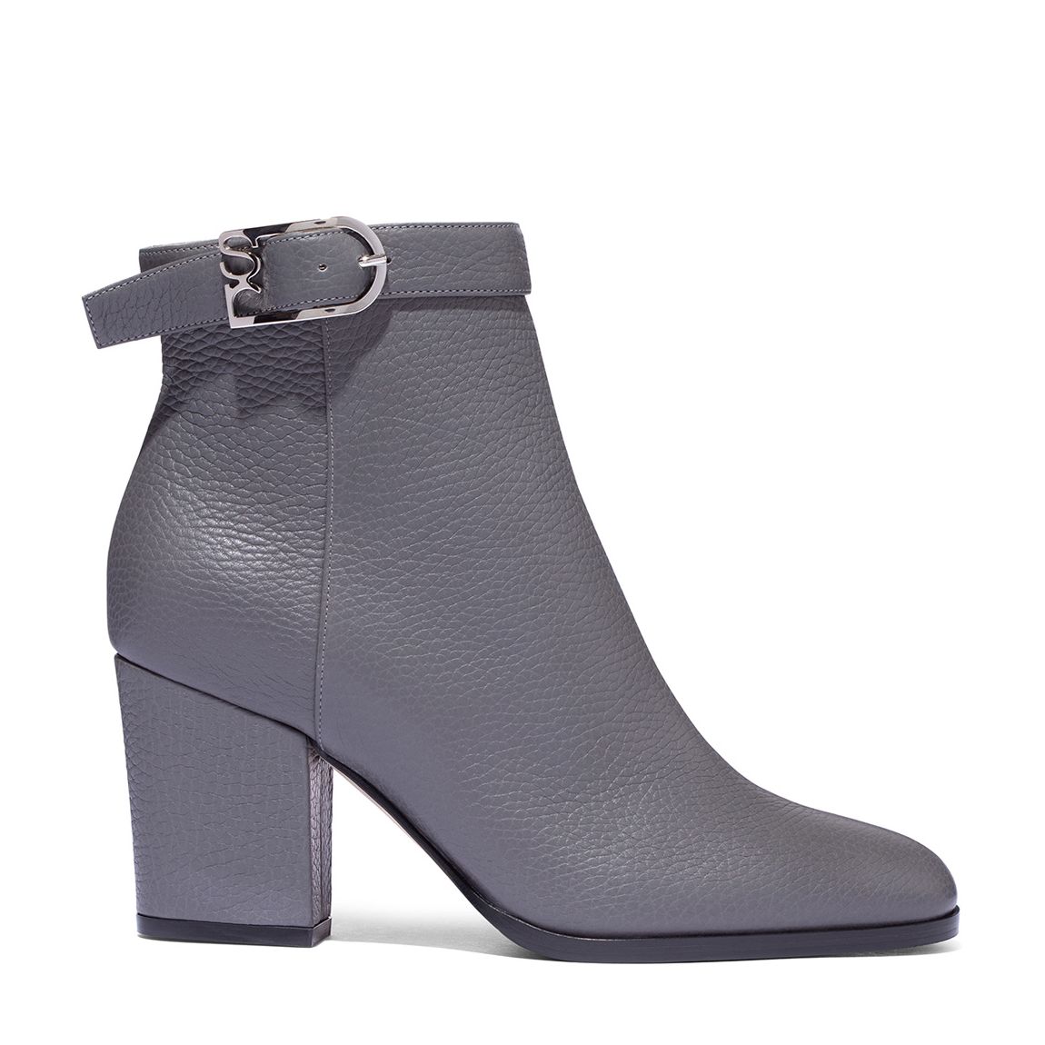 Grey Leather Buckle Block Detail Heeled Boots main product photo