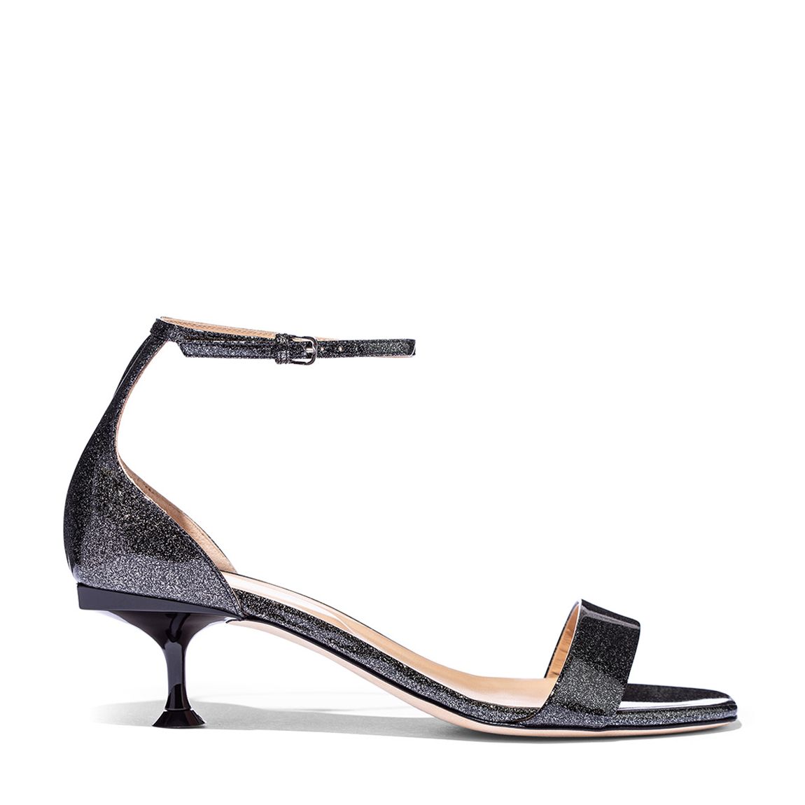 Black Glitter Open Toe Kitten Heels main product photo
