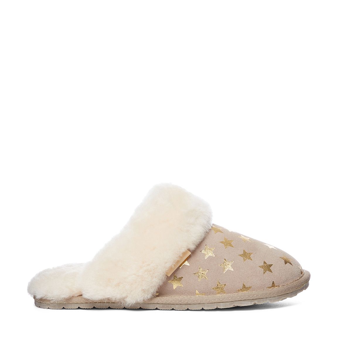 Women's Beige/Gold Star Sheepskin Mule Slipper main product photo