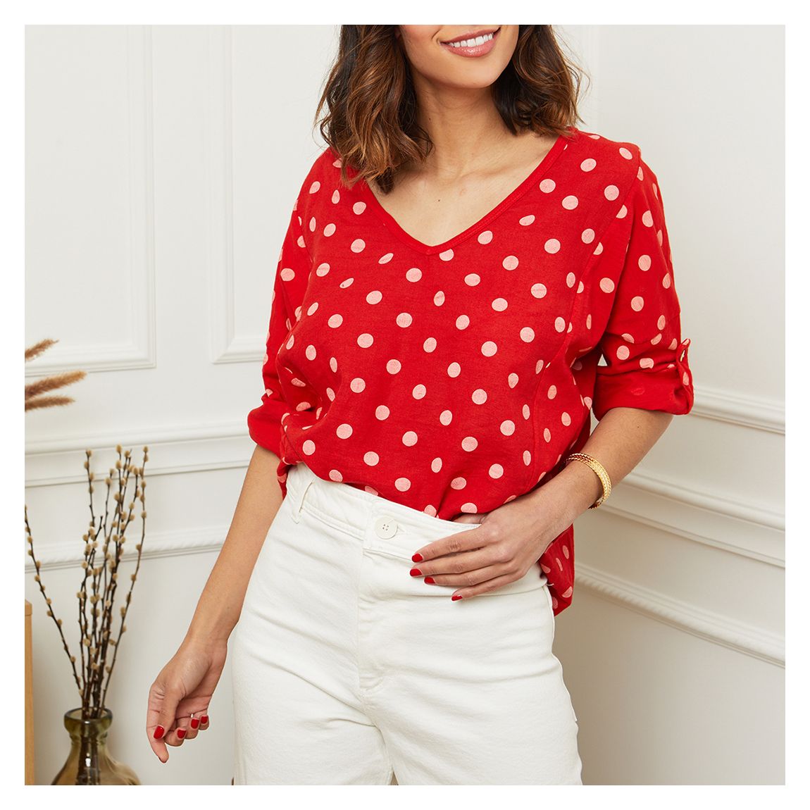 Red Polka Dot Linen Shirt main product photo