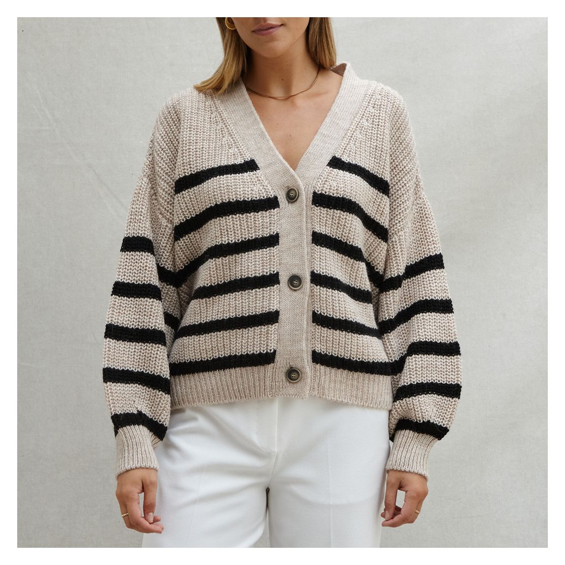 Cream Stripe Alyson Alpaca Blend Cardigan main product photo