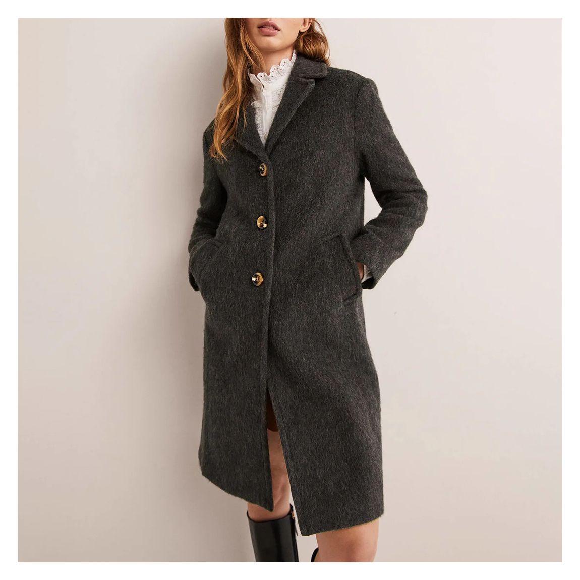 Charcoal Wool Blend Collared Coat main product photo
