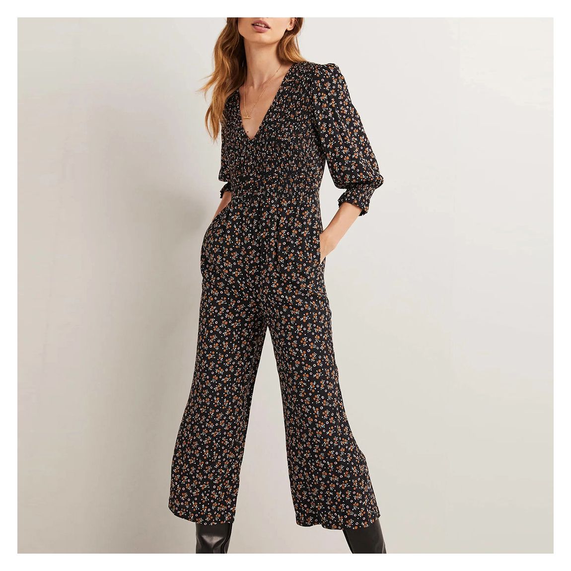Black Smocked Bodice Jumpsuit main product photo