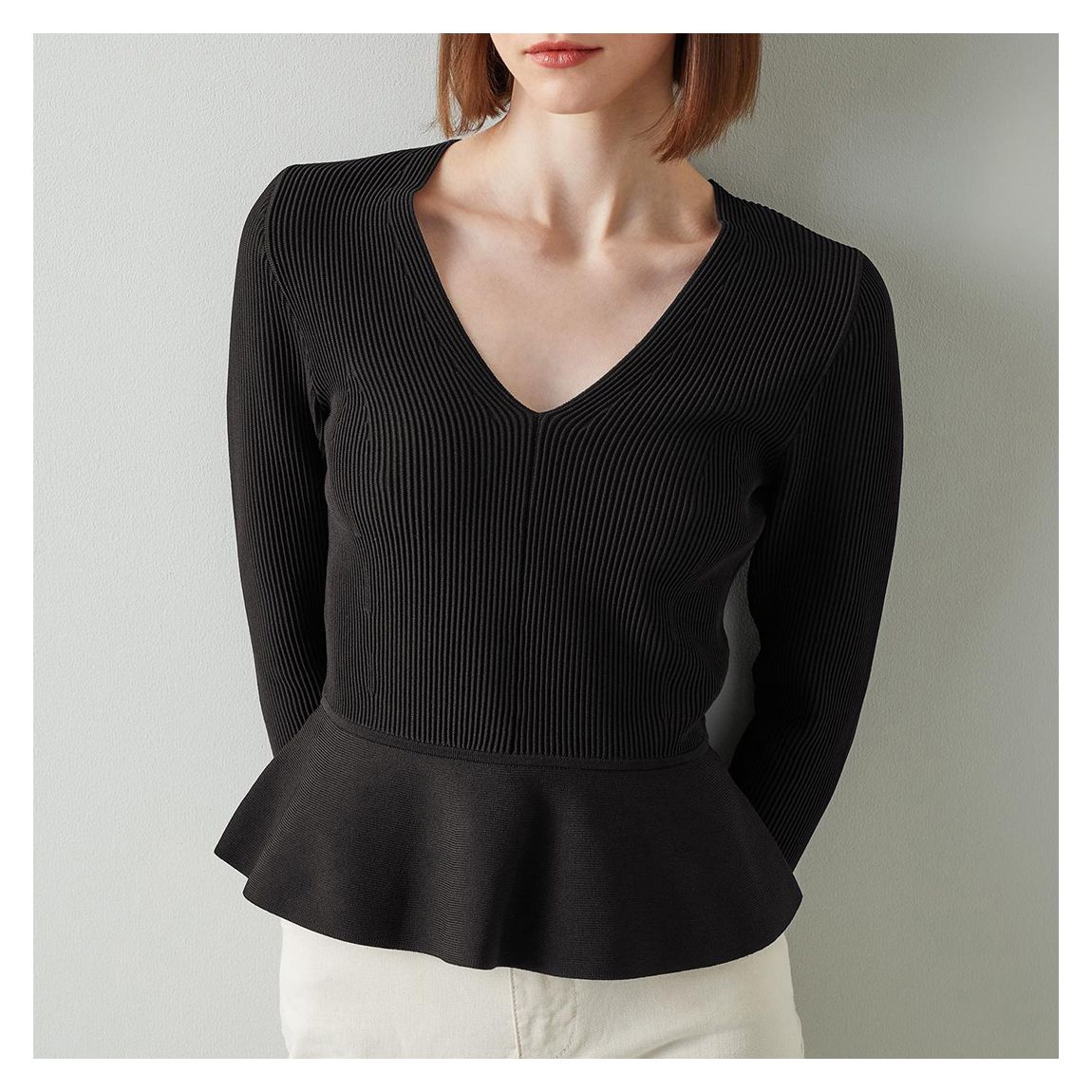 Black Louise Peplum Knitted Top main product photo