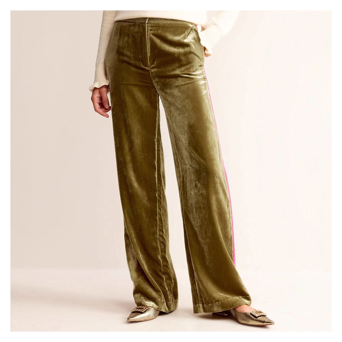 Khaki Westbourne Velvet Trousers main product photo