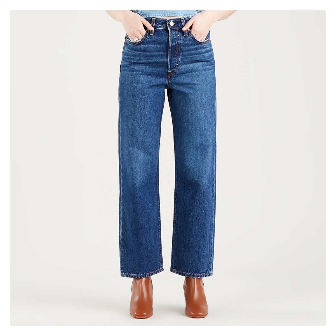Blue Cropped Straight Leg Stretch Jeans main product photo