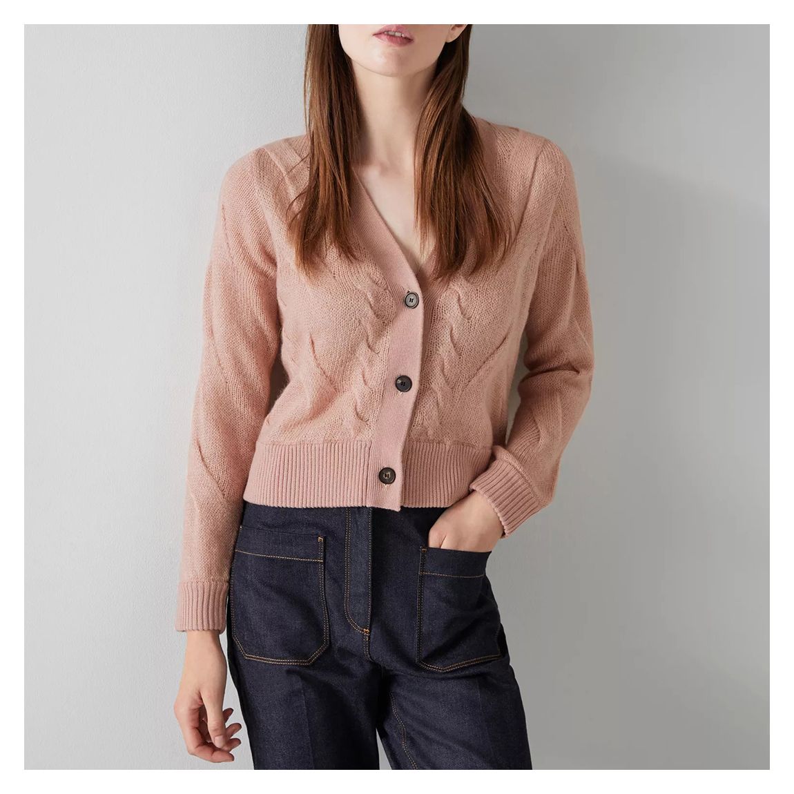 Pale Pink Michelle Cable Knit Cardigan main product photo