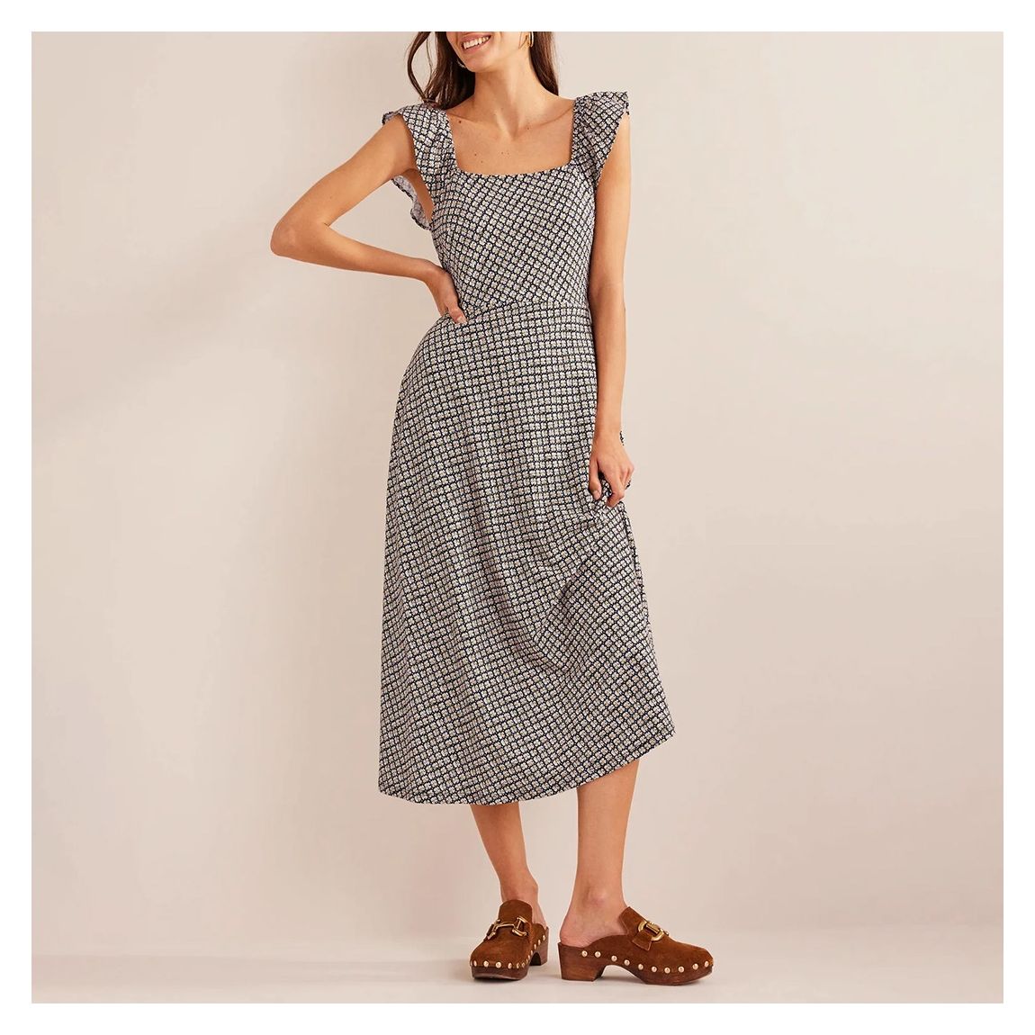 Black Frill Detail Jersey Midi Dress main product photo