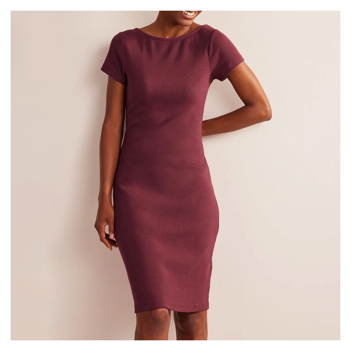 Burgundy Low-Back Rib Jersey Mini Dress main product photo