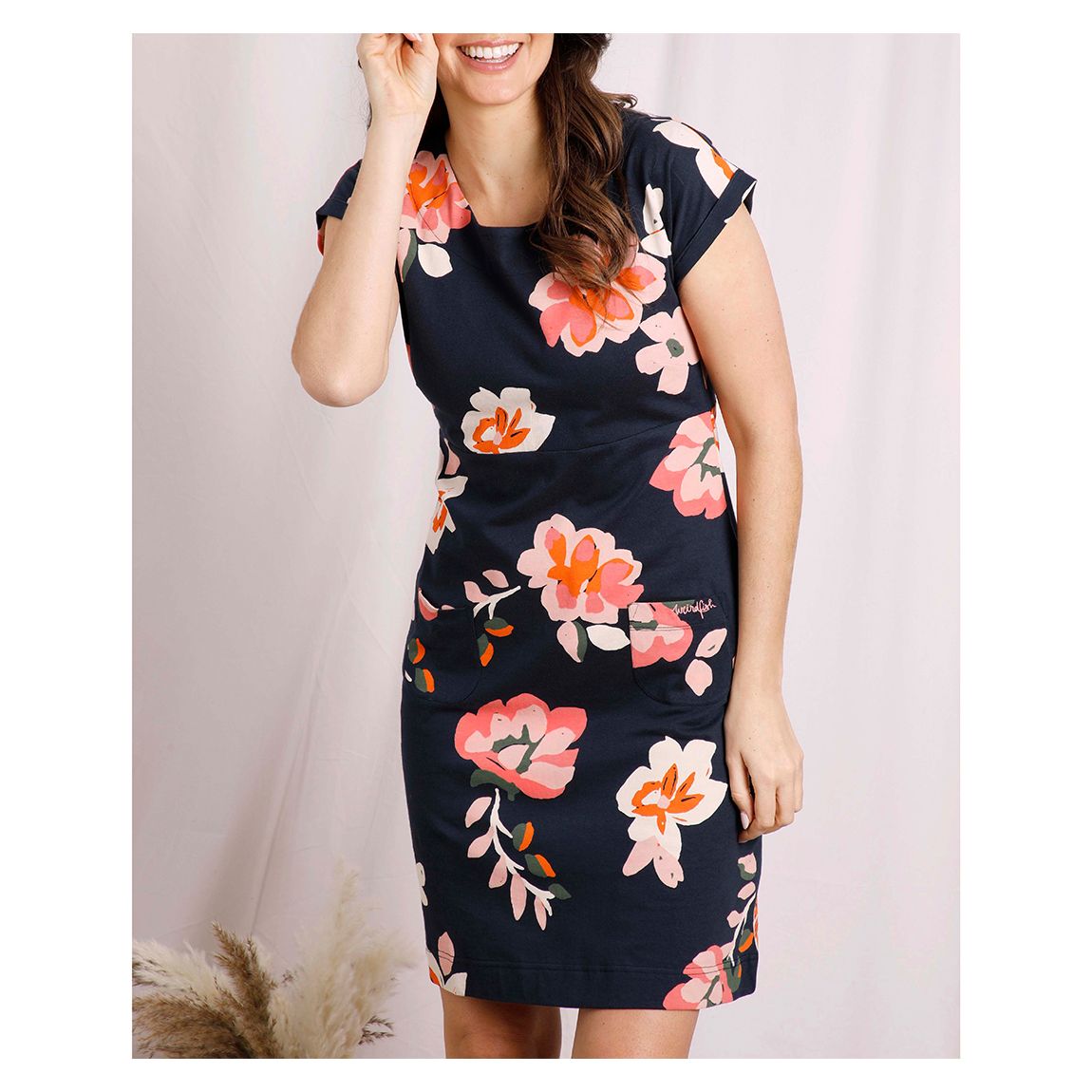 Navy Printed Cotton Dress main product photo