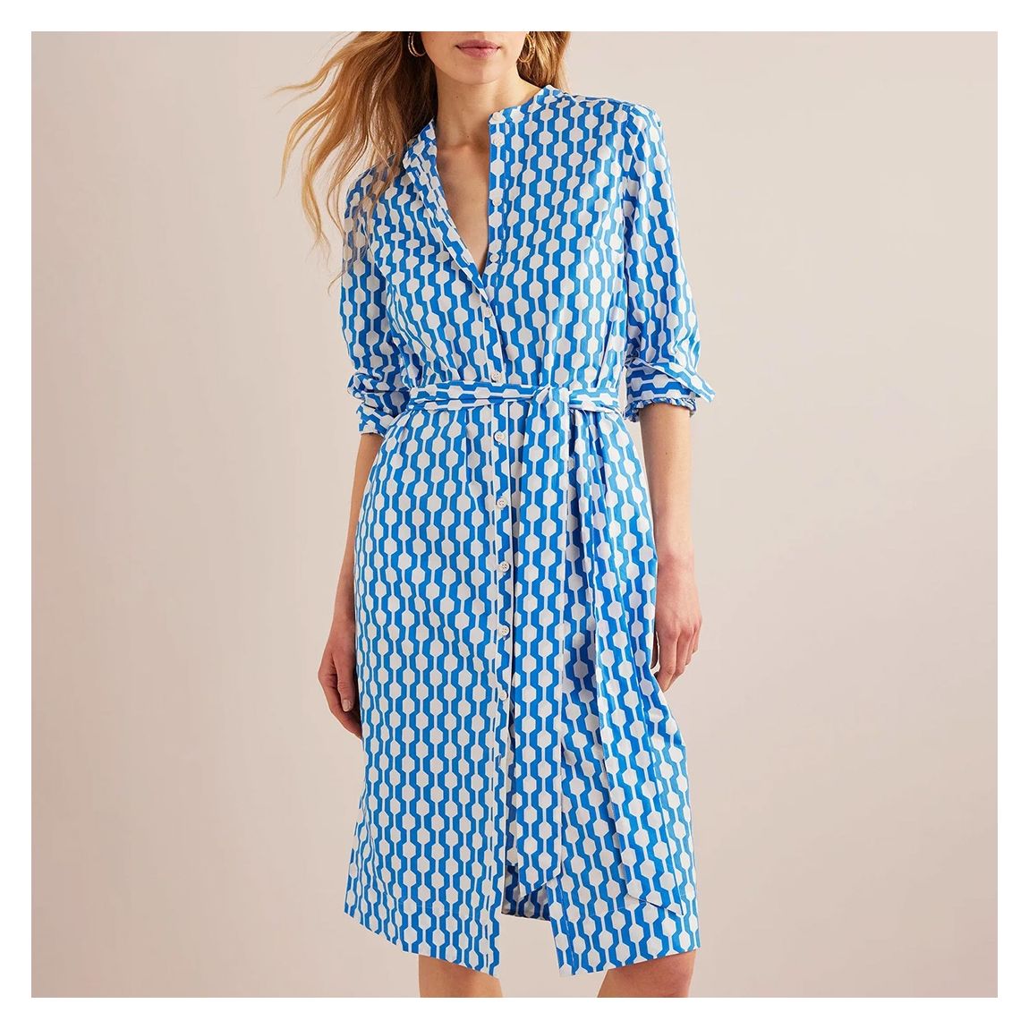 Blue Collarless Midi Shirt Dress main product photo