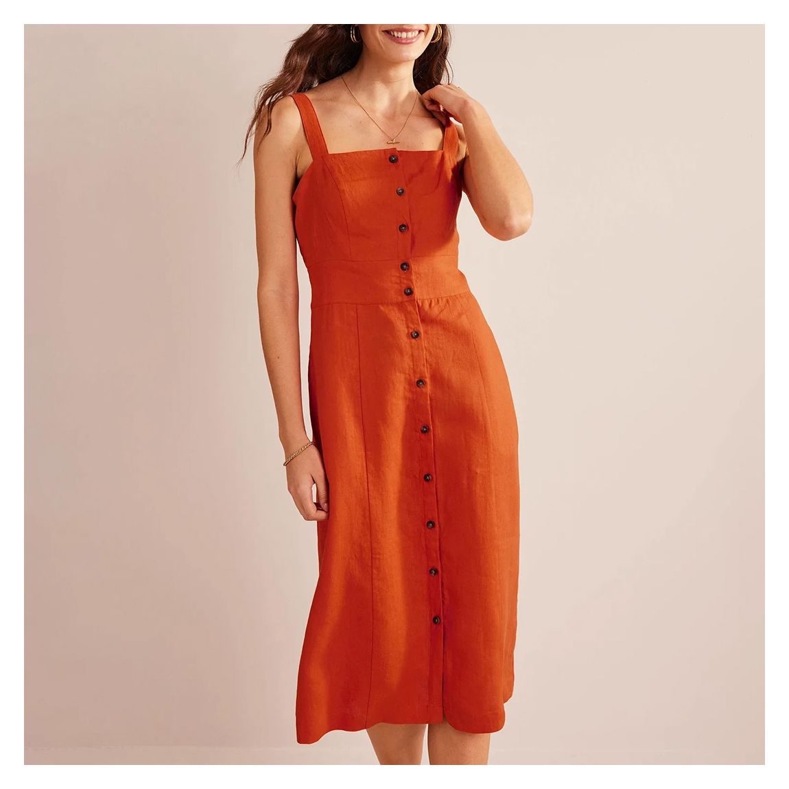 Orange Strappy Linen Midi Dress main product photo