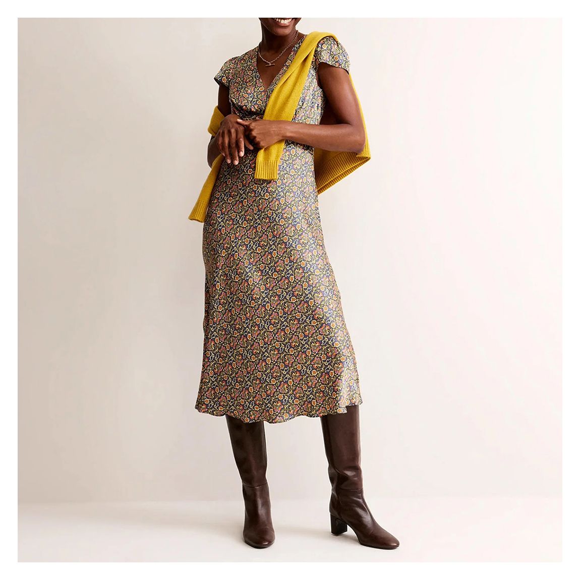 Multi Satin Empire Midi Tea Dress main product photo