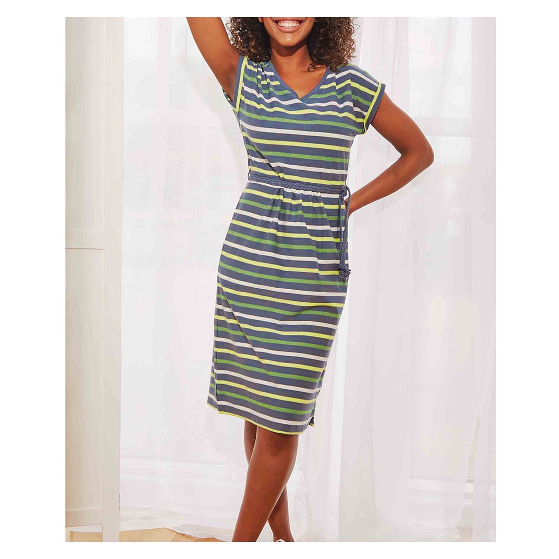 Blue Stripe Cotton Midi Dress main product photo