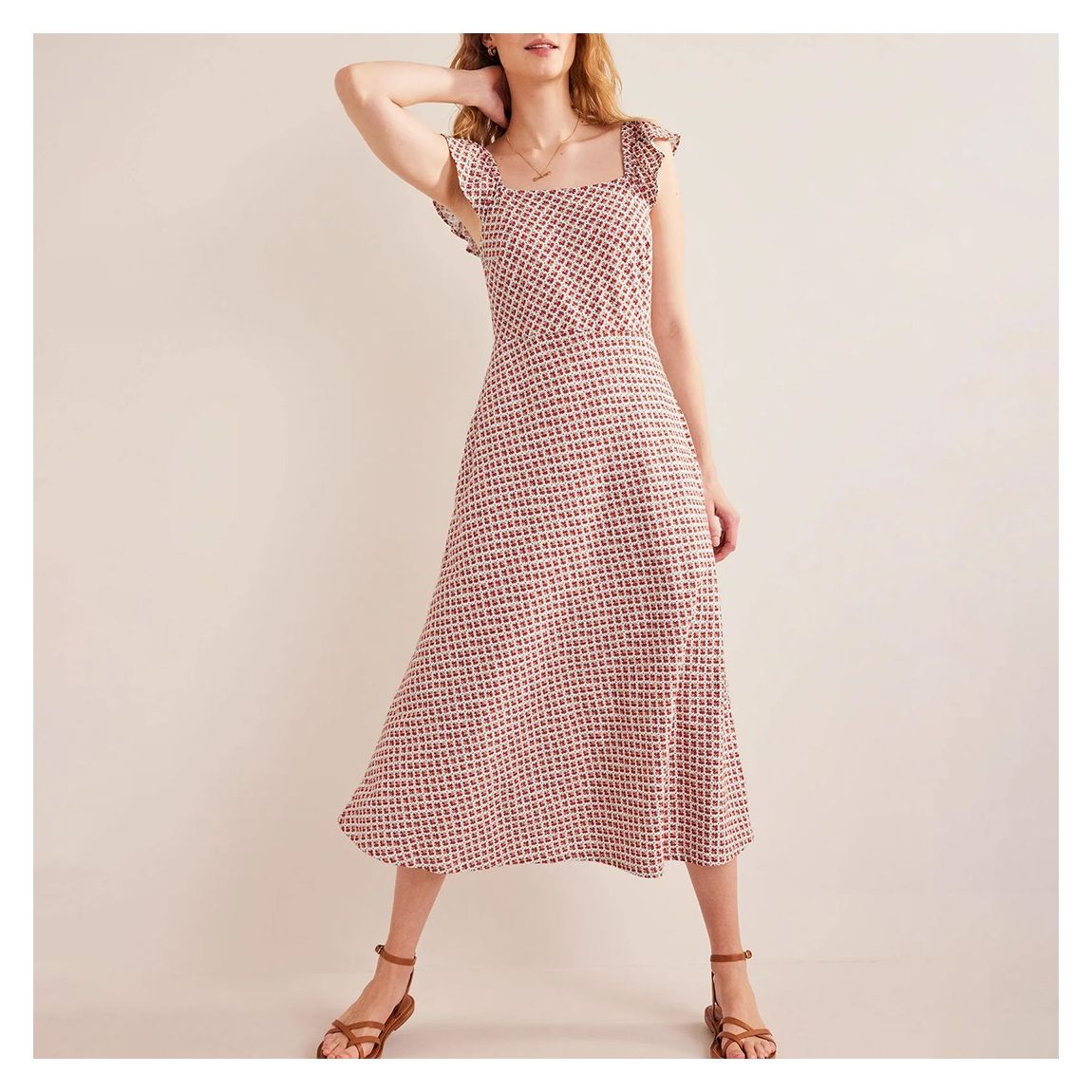 Red Frill Detail Jersey Midi Dress main product photo