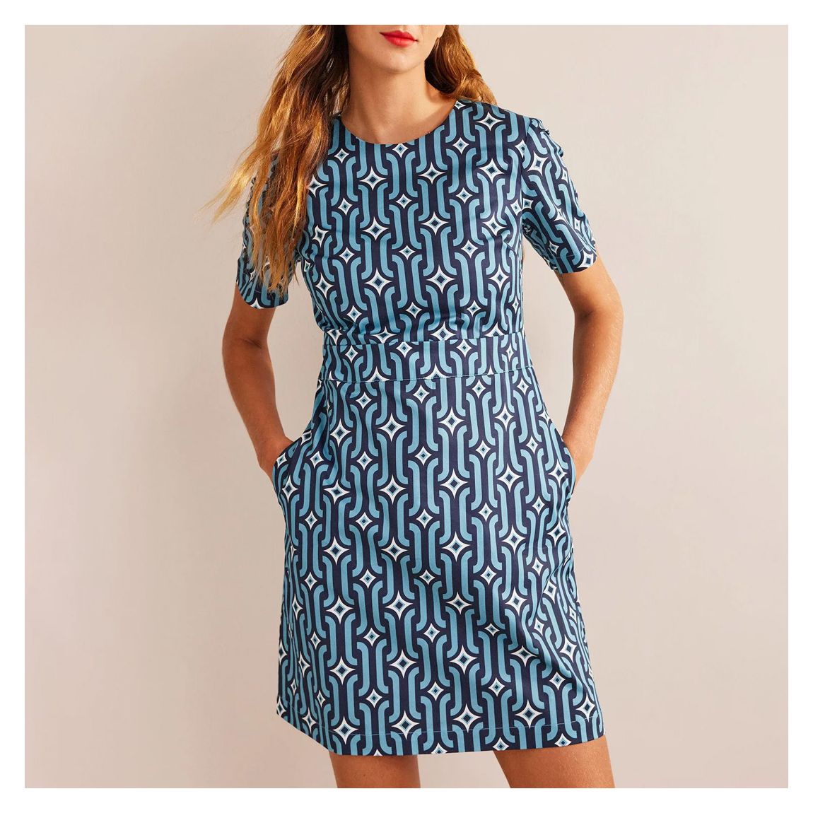 Blue/White Cotton Mini Shift Dress main product photo