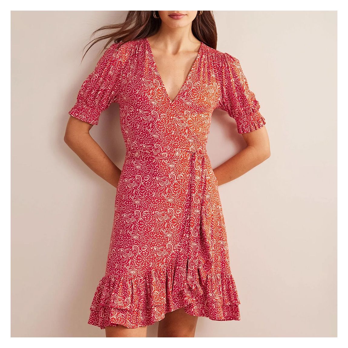 Red Ruffle Wrap Mini Dress main product photo