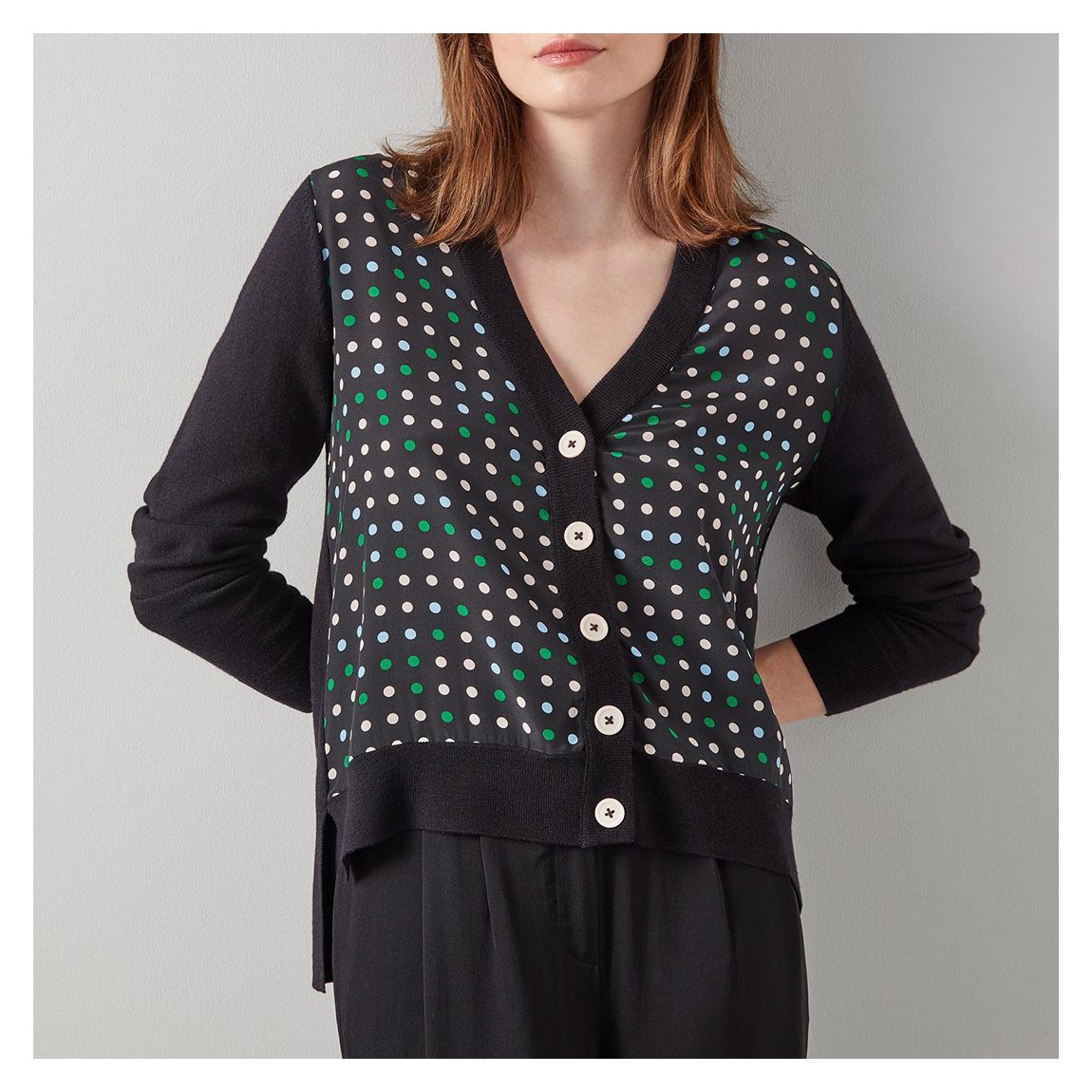 Black Maisie Merino Wool Polka Dot Cardigan main product photo