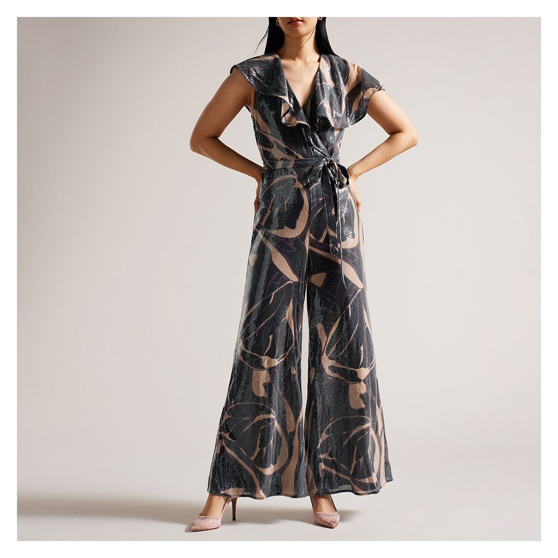 Multi Edennie Printed Sequin Ruffle Jumpsuit main product photo