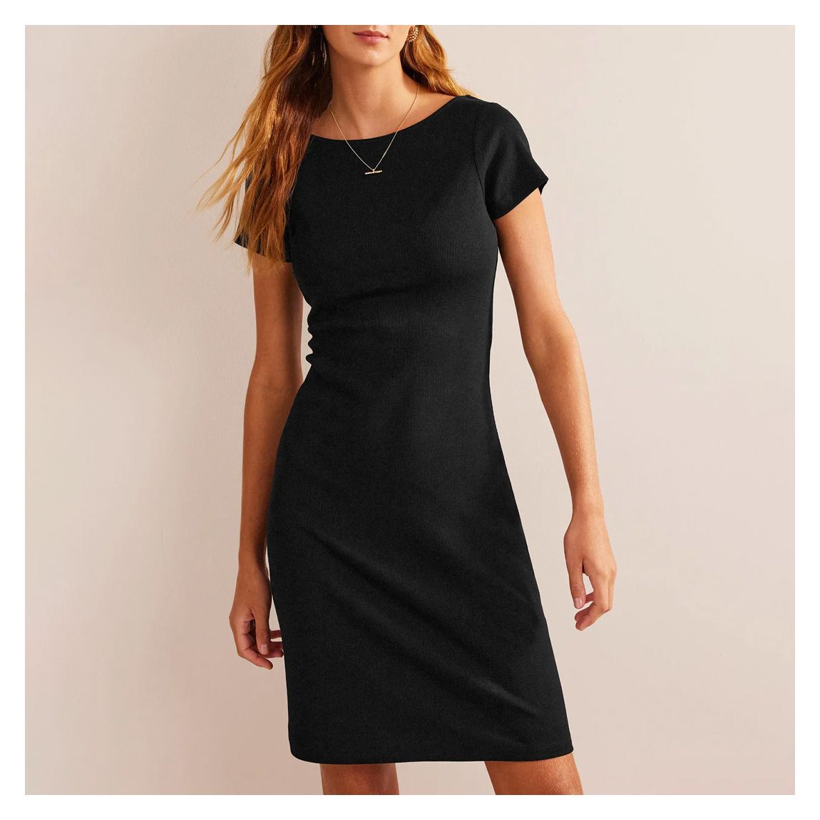Black Low-Back Rib Jersey Mini Dress main product photo