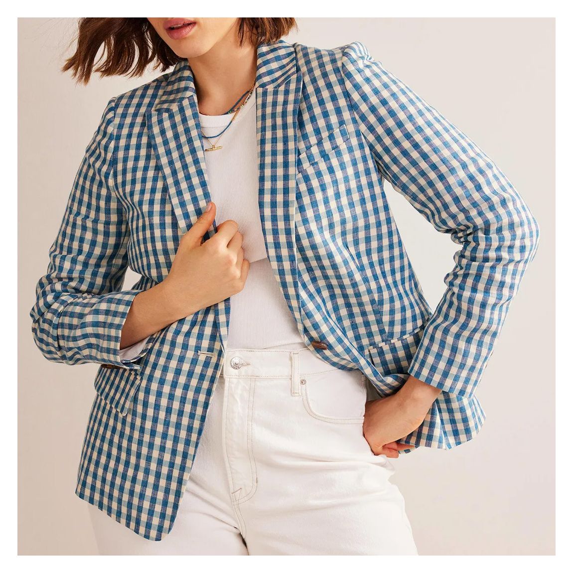 Blue Gingham Linen Blazer main product photo
