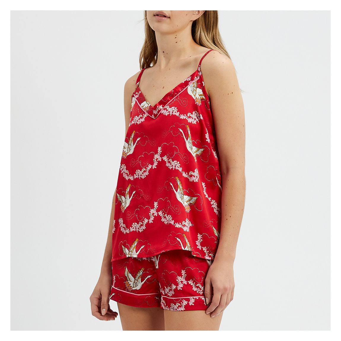 Red Swan Print Satin Cami Short main product photo
