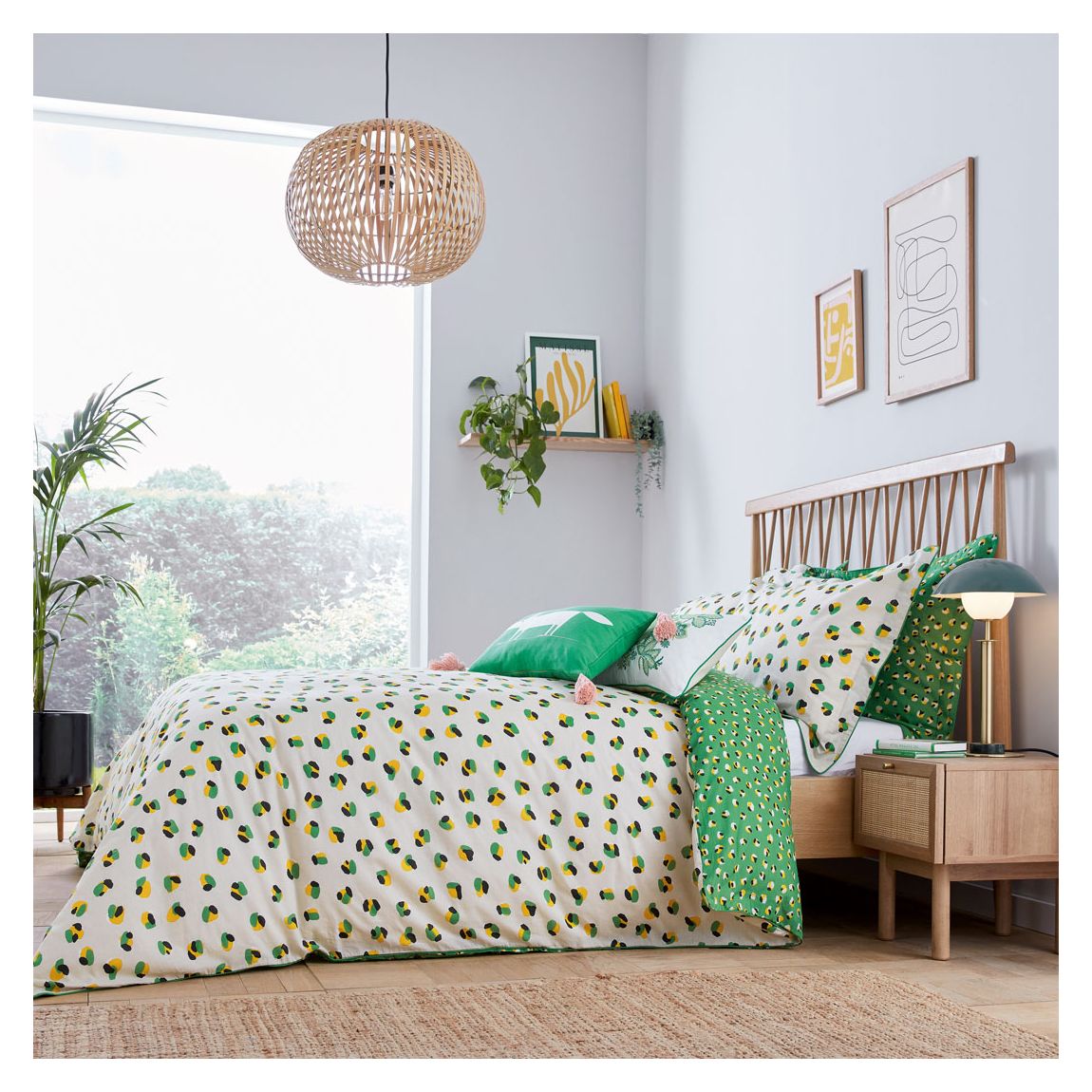 Leopard Dots Single Duvet Cover Set, Pebble & Mint Leaf main product photo
